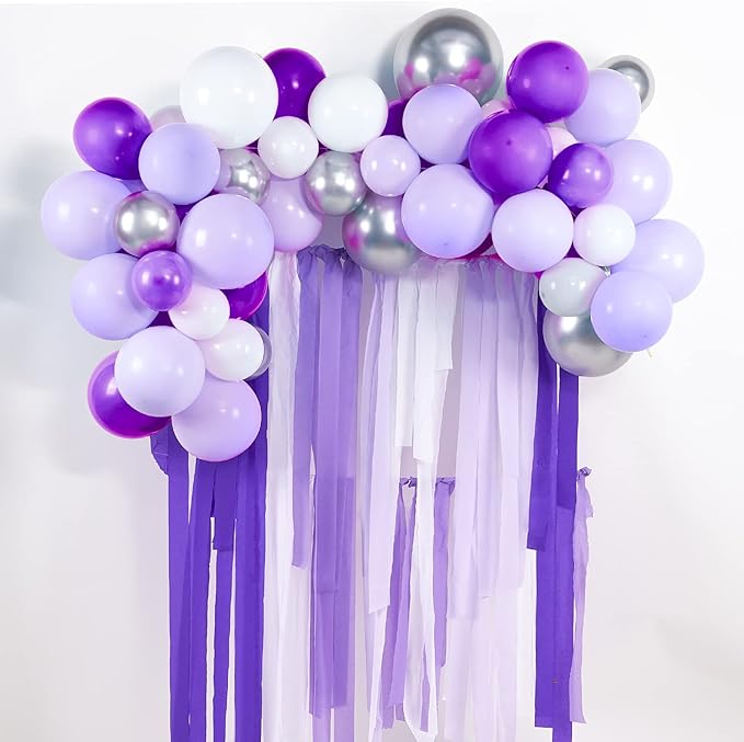 PartyWoo Purple Crepe Paper Streamers 6pcs 492ft Pack of Light Dark Purple Lavender White Silver Crepe Paper Streamers for Birthday Baby Shower Graduation Princess Butterfly Theme Party Decorations