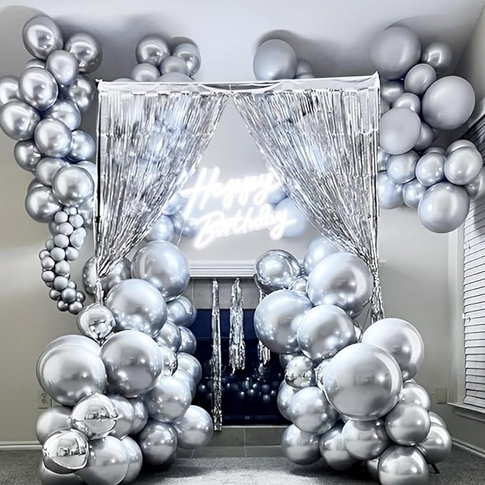 Voircoloria 90pack Metallic Silver Balloons Different Size 18/12/10/5 Inch Chrome Silver Balloon Garland Arch Kit for Graduation, Wedding, Birthday, New Year, Baby Shower Decorations