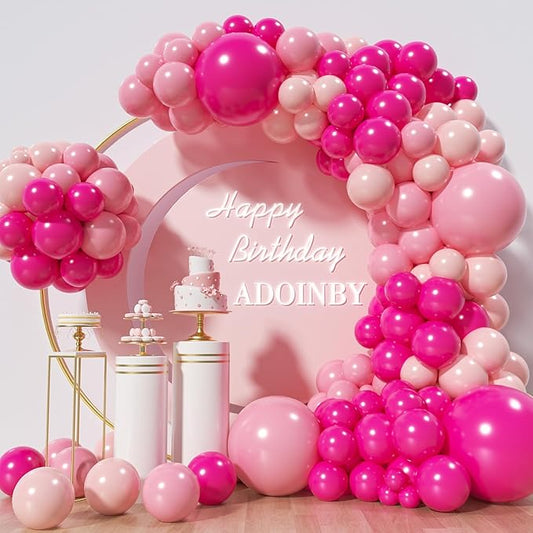 Pink Balloons Arch Kit, Pastel Pink Hot Pink Balloon Garland kit, 18 12 10 5 Inch Different Size Balloons for Birthday Princess Baby Shower Galentine's Day Valentine's Theme Party Decorations