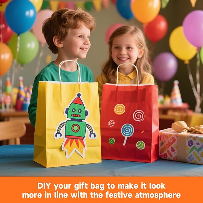 METAPRINT 24 Pcs Rainbow Paper Gift Bags with Handles in Bulk, 5.8x3.2x8.25 inch Small Kraft Paper Bags for Birthdays, Party Favors, Wedding (6 Colors)