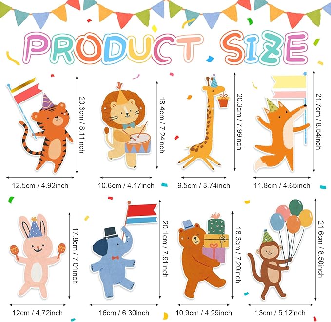 2 Pcs Animal Parade Party Banner Set Animals Flag Colorful Pennant Flags for Birthday Hanging Garland Decorations Baby Showers Zoo Jungle Themed Parties Supply