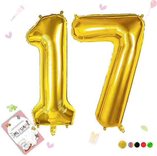 40 inch Number Balloon 0-9 Gold Large Number 17 Balloons,Digital Balloons for Birthday Party Celebration Decorations Supplies, Helium Foil Number Balloons for Wedding Anniversary
