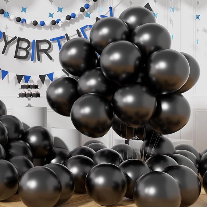 AULE Black Metallic Balloons 12 inch 50 Pcs Black Latex Balloons Chrome Helium Shiny Thicken Balloon Perfect Party Decoration for Happy Birthday Bridal Shower Graduation
