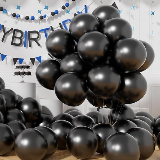 AULE Black Metallic Balloons 12 inch 50 Pcs Black Latex Balloons Chrome Helium Shiny Thicken Balloon Perfect Party Decoration for Happy Birthday Bridal Shower Graduation