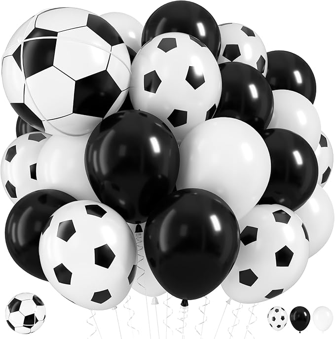 Soccer Balloons, 12 Inch Black White Latex Balloons with 22 Inch Soccer Ball 4D Foil Balloon for Boys Kids Sport Theme Birthday Decorations Football Lover Men Party Baby Shower Decor Supplies