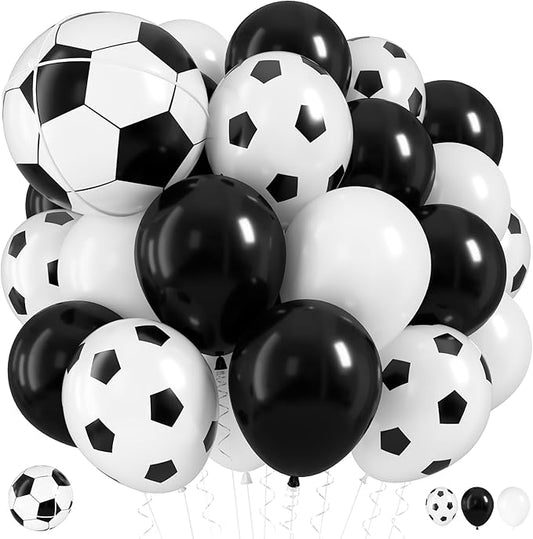 Soccer Balloons, 12 Inch Black White Latex Balloons with 22 Inch Soccer Ball 4D Foil Balloon for Boys Kids Sport Theme Birthday Decorations Football Lover Men Party Baby Shower Decor Supplies