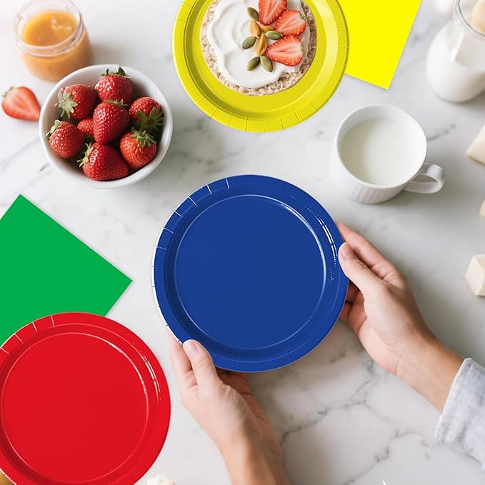 Oigco 60 PCS Colorful Paper Plates, Pastel Plates and Napkins, Rainbow Disposable Tableware for Birthday, Picnic, Baby Shower, Holidays, 10 Colors