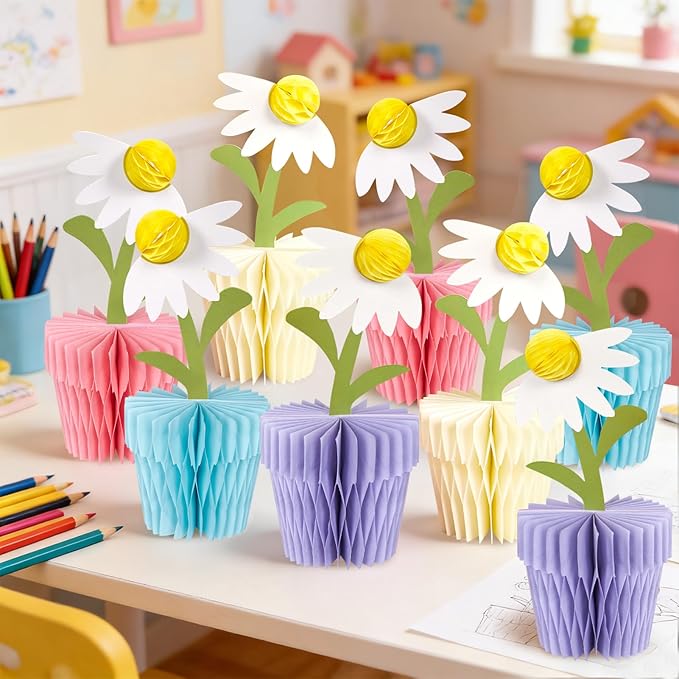 8PCS Daisy Honeycomb Centerpieces, Daisy Table Decorations, Daisy Flower Birthday Party Decorations for Home Office, Baby Shower, Wedding Spring Party Supplies(Purple Blue)