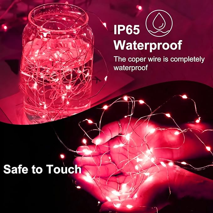 Fairy Lights,Silver Wire String Lights Waterproof,Battery Operated 7FT 20LED Firefly Starry Moon Lights for DIY Christmas Wedding Party Bedroom Decor (Red, 50 Pack)