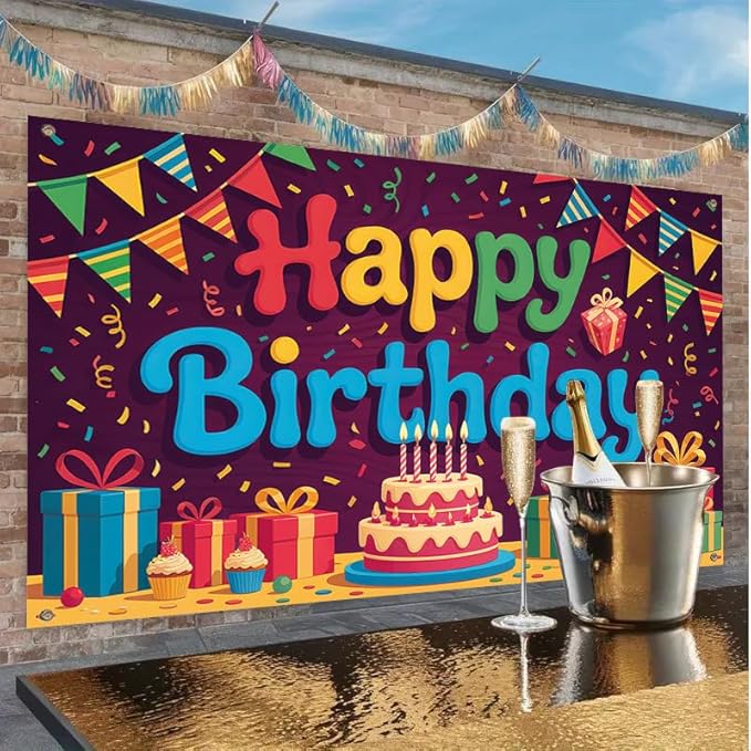 Happy Birthday Banner Colorful Party Decoration Banner 71 x 43 Inch Birthday Celebration Backdrop Wall Hanging Decoration Indoor Party Display
