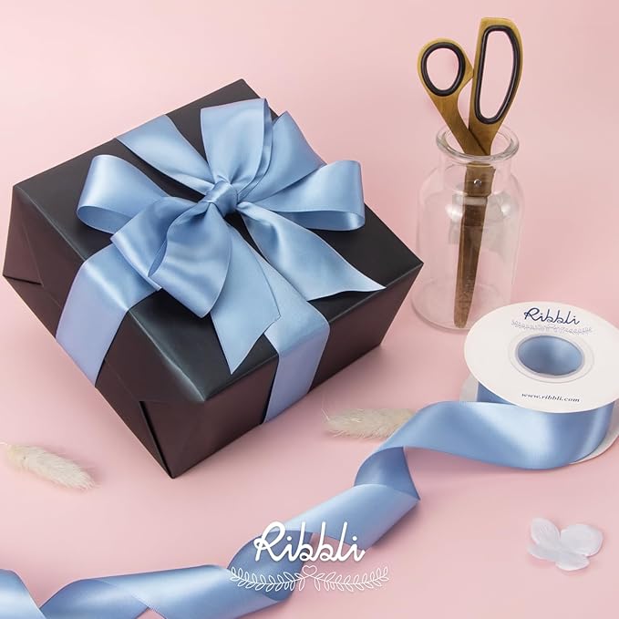 Ribbli Dusty Blue Satin Ribbon,Double Faced Satin 1-1/2 inch x Continuous 25 Yards,Use for Bows Bouquet,Gift Wrapping,Wedding Decoration,Floral Arrangement
