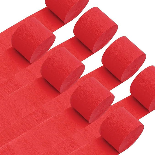 8 Rolls Red Crepe Paper Streamers Christmas Party Streamers Photo Booth Backdrop for Valentine's Day Christmas Birthday Carnival Anniversary Party Decorations（Total 656ft,1.8Inch x 82Ft/Roll）
