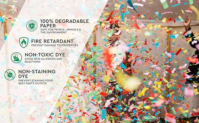 Confetti Cannon 16" XLarge Party Poppers Confetti Shooters, Biodegradable Confetti Cannons, Compressed Air Action, Loud Pop, Birthday, Wedding, New Year (6 White Streamer Poppers - Biodegradable)