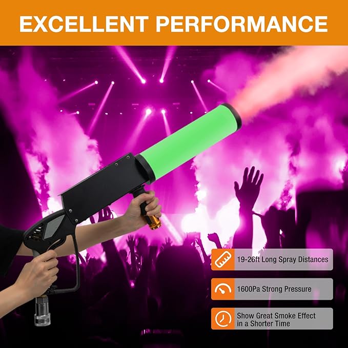 Smoke Machine With RGB Lights, CO2 Fog Cannon Jet Stage Effect Fogger LED Handheld Blaster With 10ft Hose for Nightclub Wedding Party DJ Halloween