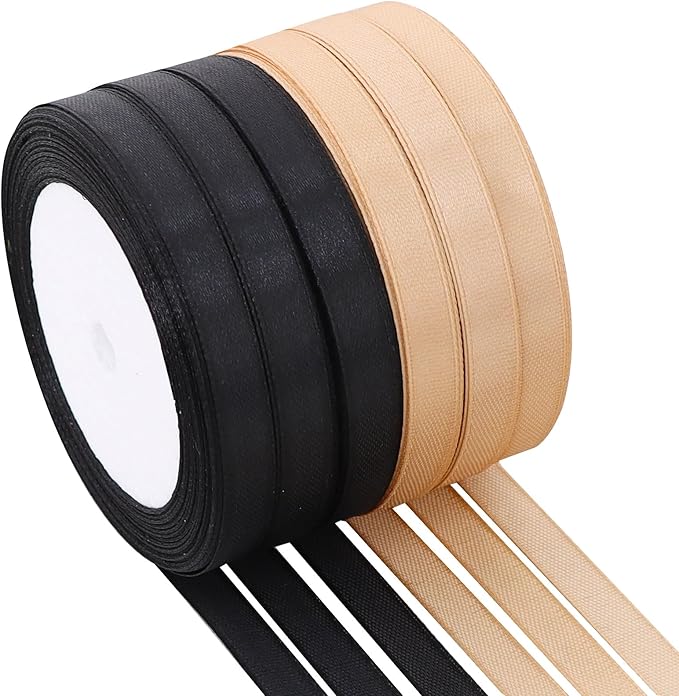 TONIFUL 6 Rolls Graduation Satin Ribbon 3/8 Inch Black Gold Ribbons for Gift Wrapping, Flower Bouquet, Bows, Treat Bags, Crafts, Graduation Leis Making, Birthday Party Decor （25 Yards/Roll