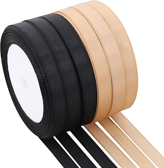 TONIFUL 6 Rolls Graduation Satin Ribbon 3/8 Inch Black Gold Ribbons for Gift Wrapping, Flower Bouquet, Bows, Treat Bags, Crafts, Graduation Leis Making, Birthday Party Decor （25 Yards/Roll