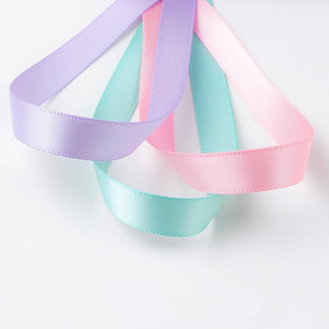 Pastel Rainbow Satin Ribbon 3/8 Inch Colorful Bulk Ribbon Rolls Assorted Solid Color Double Faced Satin Ribbons for Crafts Easter Baby Shower Birthday Wedding Gift Wrapping Hair Bows