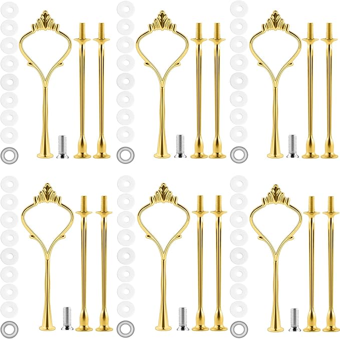 6 Set Tiered Tray Hardware for Cake Stand Mold Crown 3 Tier Cake Stand Fittings Hardware Holder for Wedding and Party Making Resin Cupcake Dessert Platter Serving Stand (Gold, M)
