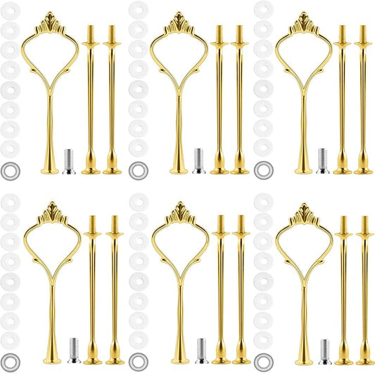6 Set Tiered Tray Hardware for Cake Stand Mold Crown 3 Tier Cake Stand Fittings Hardware Holder for Wedding and Party Making Resin Cupcake Dessert Platter Serving Stand (Gold, M)