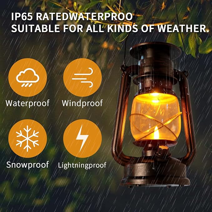 Solar Lanterns Outdoor Waterproof - 2 Pack Hanging Solar Garden Lights, Camping Lamp & Power Outages, Vintage Decor for Patio, Porch, Yard - Two Modes (White & Warm White)