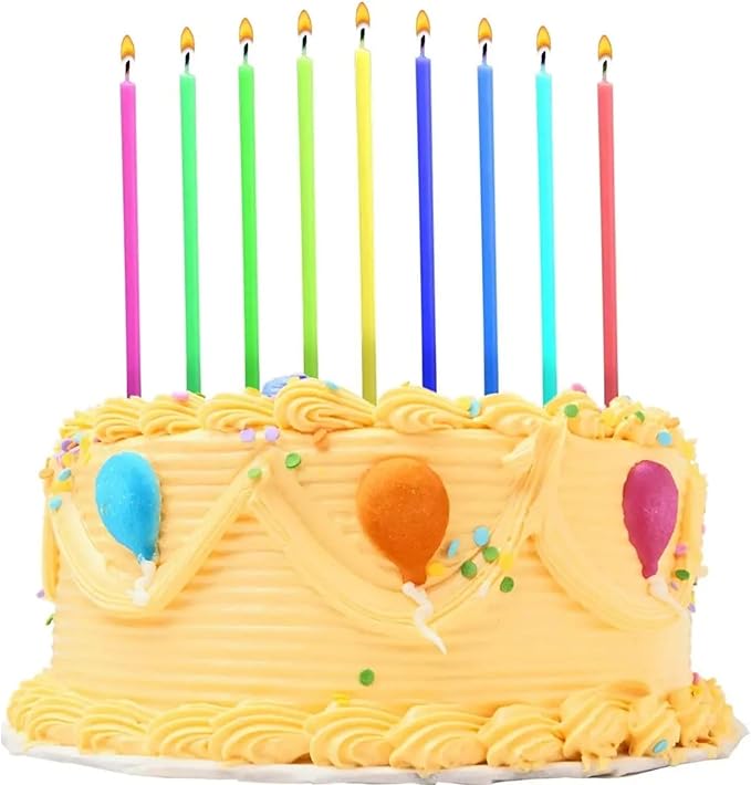 by Tugba Aydan - Rainbow Birthday Candles - 24 Count Long Thin Rainbow Birthday Candles for Cake, Metallic Cake Candle for Birthday, Party Candles