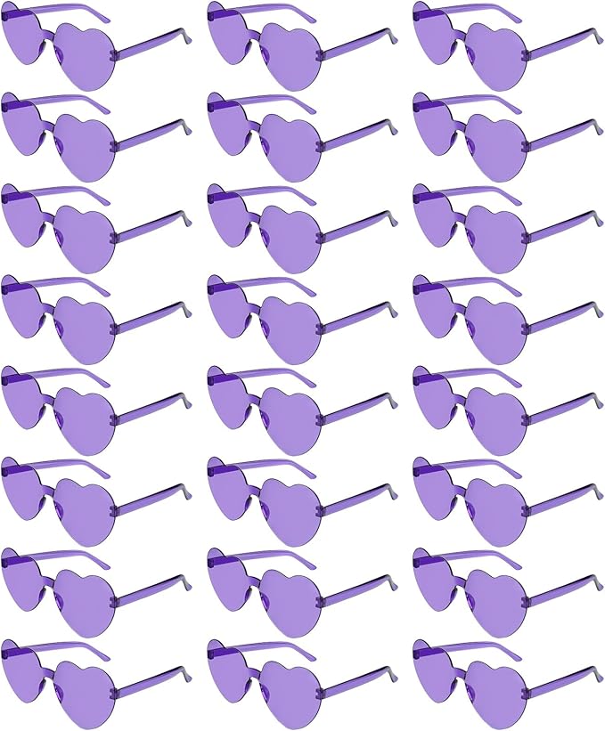 NACHLYNN 24 Pairs Purple Heart Sunglasses for Women Rimless Heart Shaped Sunglasses Candy Glasses for Party Favors