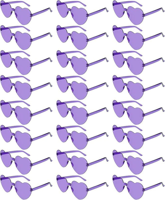 NACHLYNN 24 Pairs Purple Heart Sunglasses for Women Rimless Heart Shaped Sunglasses Candy Glasses for Party Favors