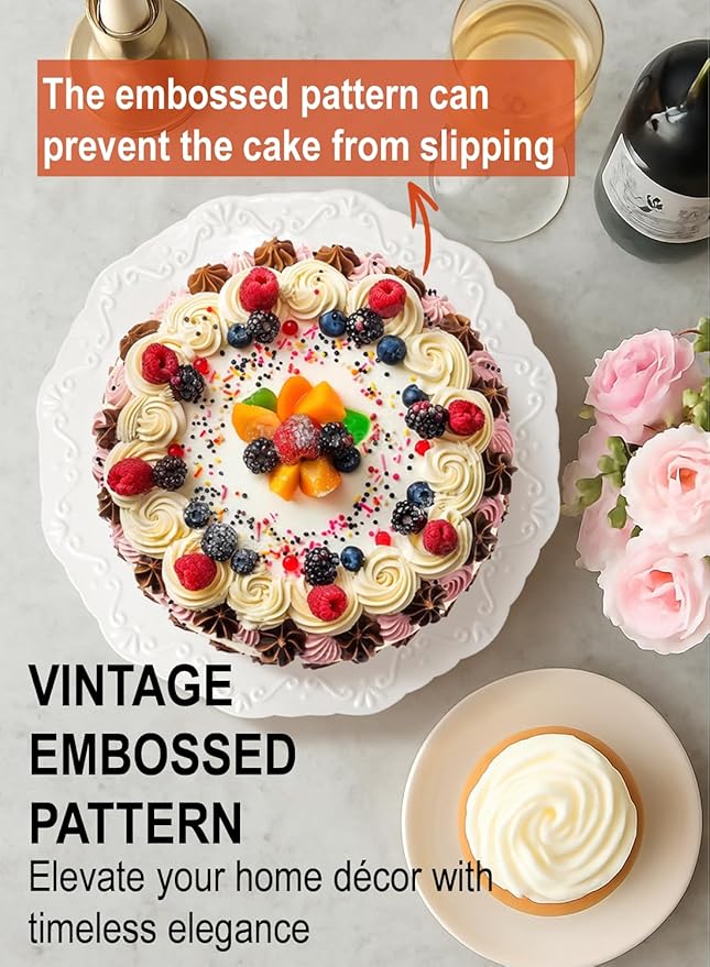 12" White Cake Stand for 10" Cake, Porcelain Cake Plate, Cake Pedestal Stand, Round Dessert Stand, Wedding Cake Stand for Party, Birthday, Baby Shower, Christmas, Mother's Day, Home Decorating Cake Display Stand