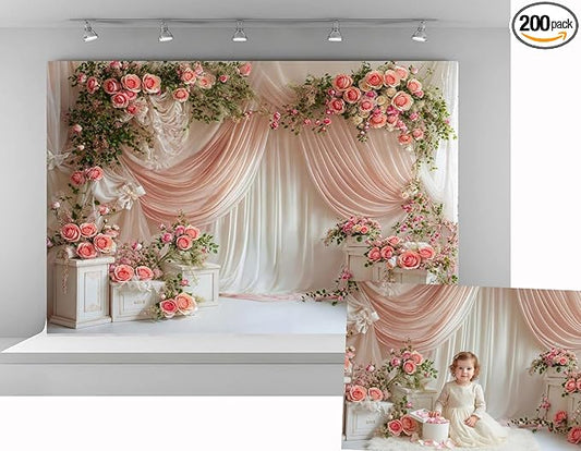 Kate 10x6.5ft Wedding Backdrop Curtain Pink Floral Decor for Ceremony Photography Background Romantic Bridal Shower Party Photo Booth Props with Rose Garland Drapes