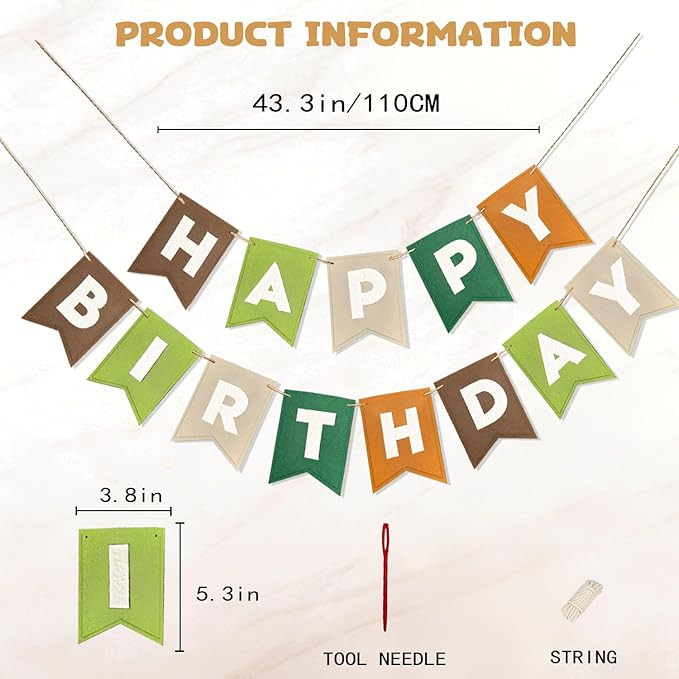 Happy Birthday Banner, Boho Felt Birthday Garland, Reusable Birthday Party Decorations for Kids and Adults, Birthday Decorations for Women, Hanging Banner Decor for Home Office Party