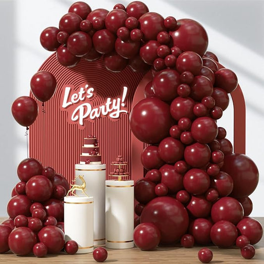 120pcs Burgundy Balloons, 18 12 10 5 inch Maroon Balloons Different Sizes Burgundy Balloon Arch Kit for Birthday Graduation Wedding Baby Shower Party Decorations