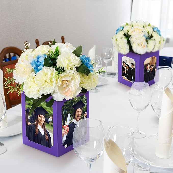 Spiareal 12 Pcs Graduation Box Centerpieces for Table 6/7 Inch Photo Display Congrats Grad Party Favor Gift College Picture Box Photo Props Frame for Graduation Table Decoration(Purple)
