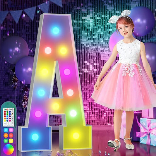 imprsv 4FT Colorful Marquee Letters A, 18 Colors Large Light up Letters Alphabet Sign with Remote, Large Marry Me Sign, Birthday Party Decorations Anniversary Wedding Decoration