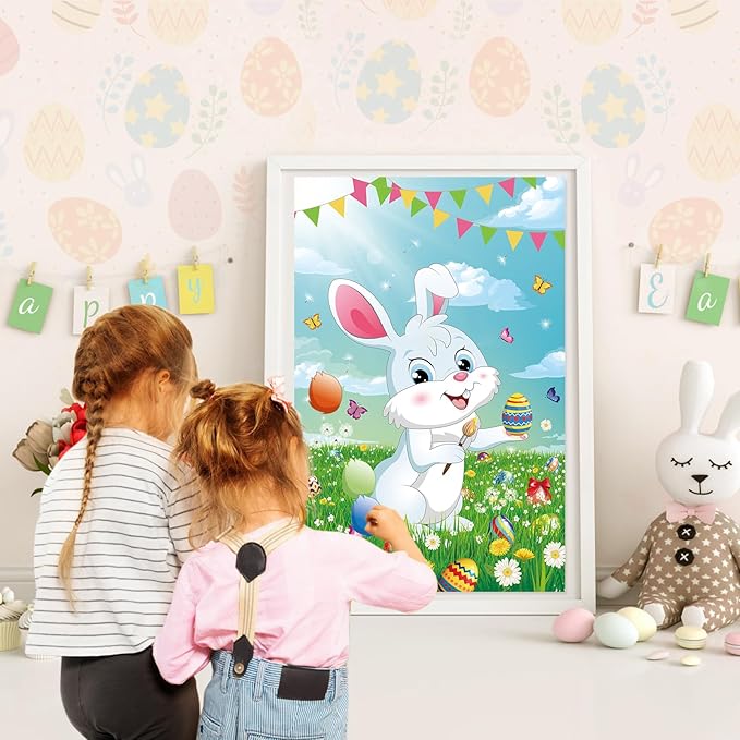 Pin The Tail on The Bunny Game with 36 Pcs Tails, Large Easter Bunny Party Games Poster for Kids Easter Party Supplies, Carnival Birthday Party Decoration