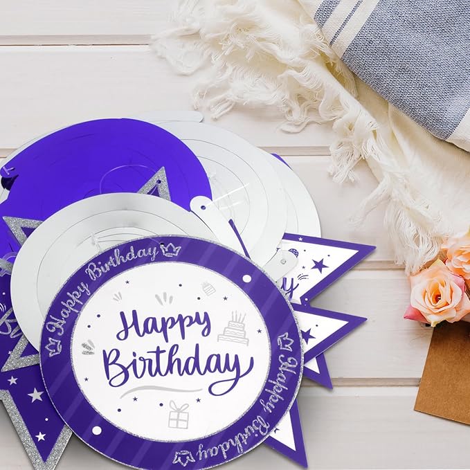 Happy 60th Birthday Purple & Silver Glitter Swirls Streamers Party Decorations - 15 Pcs 60th Birthday Hanging Swirls Streamers Kit,Cheers to Sixty Years Old Bday Party Sign.