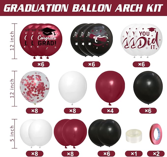 2026 Graduation Decorations - Maroon Balloon Boxes with Letters 2026 Grad & So Proud of You and Maroon Black White Print Balloons, Graduation Party Decorations Class of 2026 for Any Grades