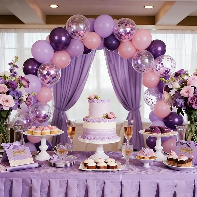 Pink and Purple Balloons Metallic Purple Balloon, 60 Pcs 12 Inch Latex Confetti Metallic Balloons with 1 Ribbon, Lavender Balloon for Birthday Wedding Baby Shower Bridal Shower Party Decorations