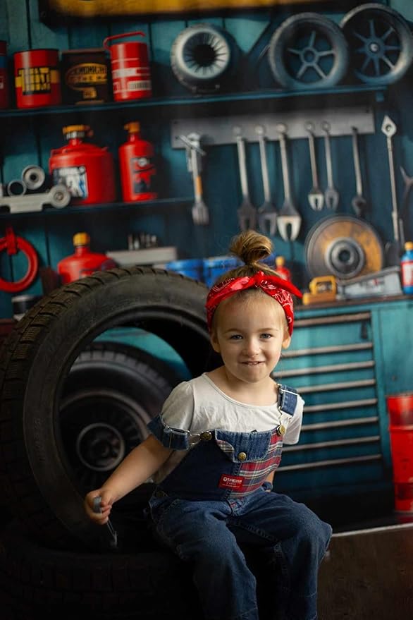 Kate 7x5ft Garage Car Repair Backdrops for Photography Mechanic Tool Room Booth Background Baby Kids Boys Birthday Party Decoration Photo Studio Backdrop