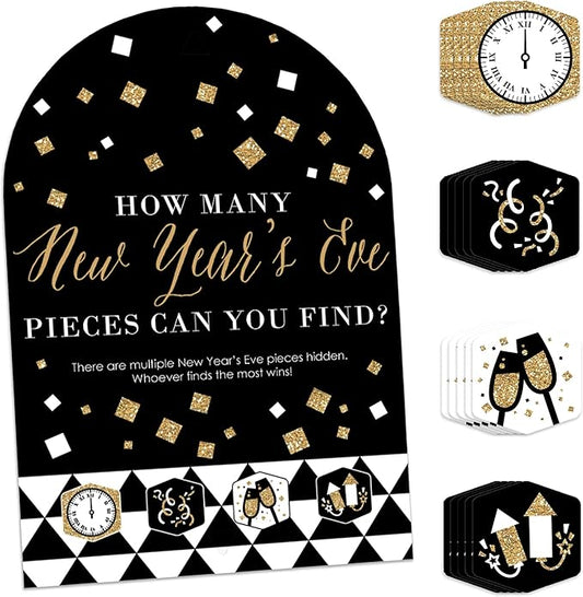 Big Dot of Happiness New Year’s Eve - Gold - New Years Eve Party Scavenger Hunt - 1 Stand and 48 Game Pieces - Hide and Find Game