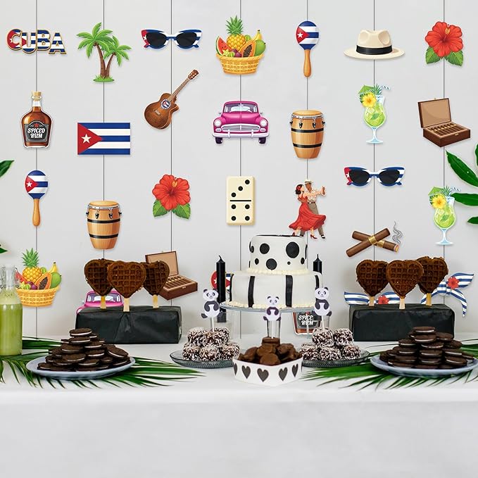 6 Pcs Havana Nights Party Garlands Cuban Party Decorations Havana Nights Hanging Garland Banner Vintage Car Bandera Palm Tree Decor Photo Booth Props for Cuba Birthday Ceiling Decor
