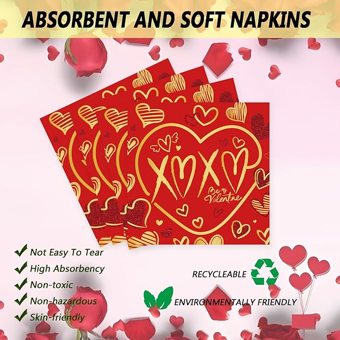 72Pcs Happy Valentine's Day Plates and Napkins Party Supplies Red & Gold Heart Paper Plates and Napkins with Forks 7inch Disposable Love Heart Dessert Plate Tableware Decorations for Valentines Day