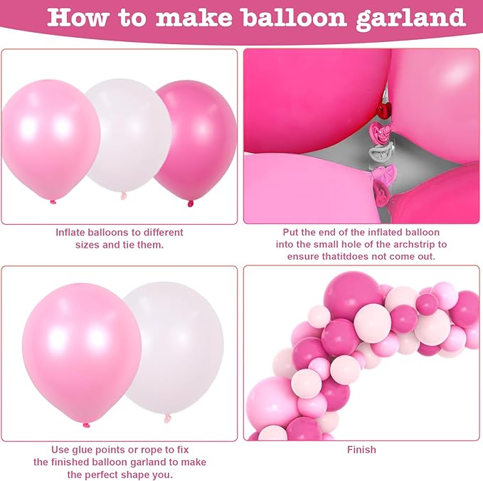 Pink Balloon Garland Arch Kit, Kelfara 109Pcs Hot Pink Latex Pastel Pink Balloon, 18 12 10 5 Inch Latex Balloons for Wedding Birthday Princess Theme Bridal Baby Shower Bridal Shower Party Decorations