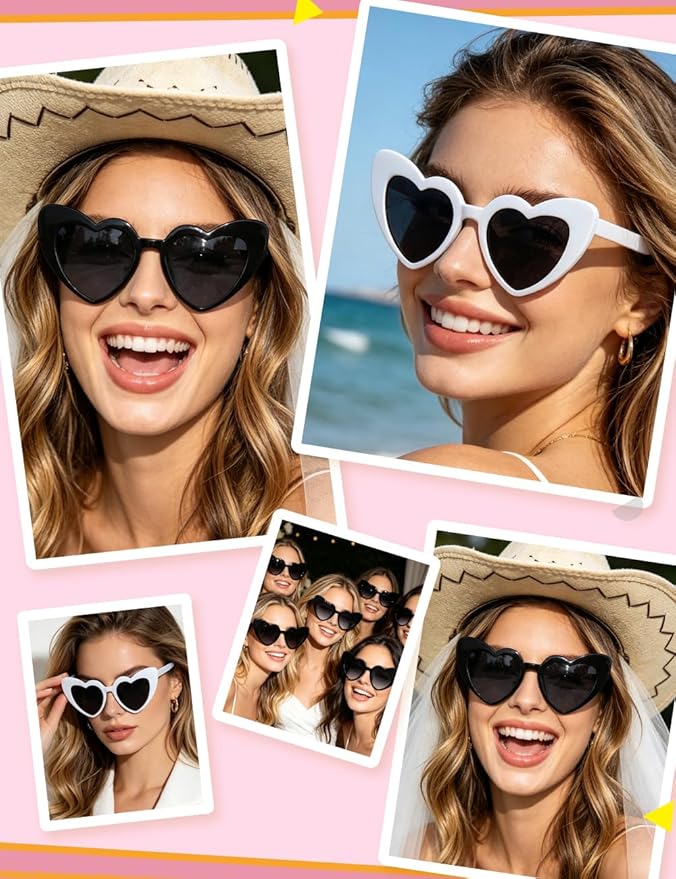 8 Pack Heart Sunglasses Vintage Cat Eye Heart Glasses Retro Bachelorette Bride Sunglasses Bulk for Women