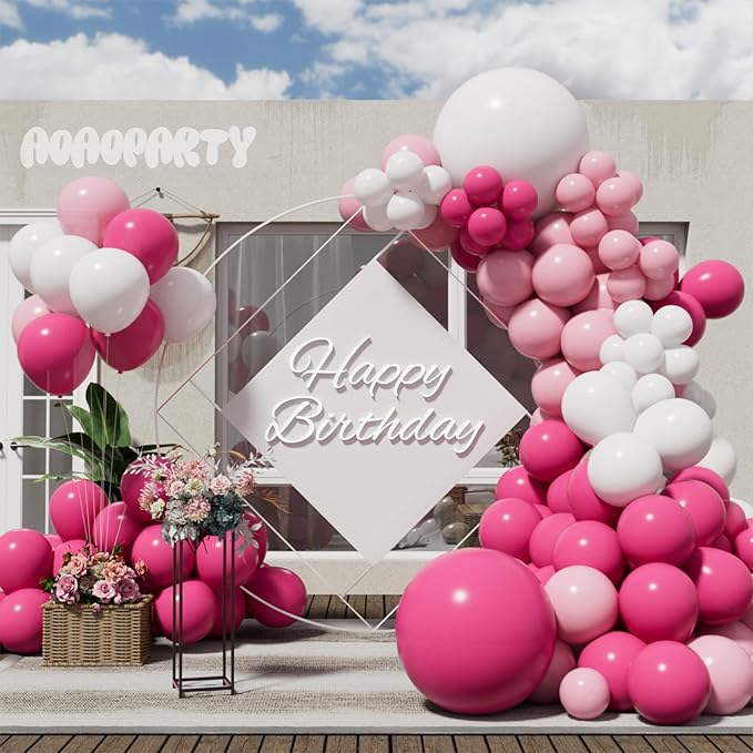 Pink Balloons Garland Arch Kit Different Sizes Pack 150Pc 18Inch 10Inch 5Inch Latex Hot Pink White Balloons for Wedding Birthday Baby Shower Bridal Shower Party Decorations