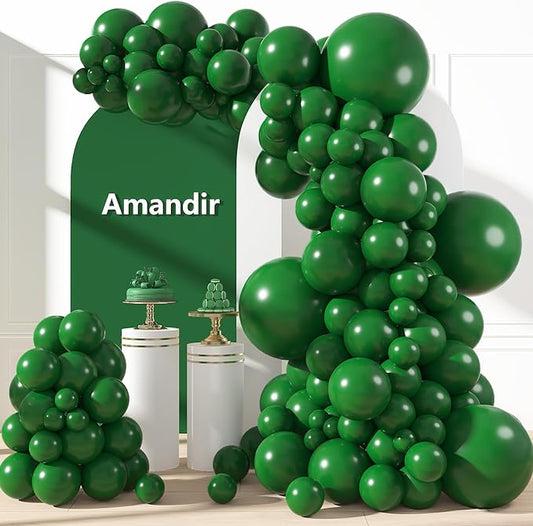 Amandir 153pcs Dark Green Balloons Arch Garland Kit Different Sizes 18 12 10 5 Inch Emerald Light Green Latex Balloon for Birthday Dinosaur Safari Jungle Graduation Party Decorations
