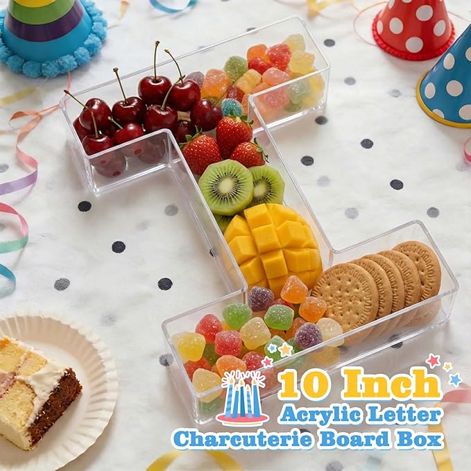 Ledido 10’’ Acrylic Letter Charcuterie Board Box, Reusable Fillable Serving Tray for Candy Cake Fruit Snack, Easy-Clean Acrylic Charcuterie Tray for Birthday Anniversary Party Decorations, Letter I
