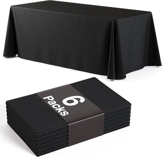 6 Pack Black Plastic Table Cloth - 70 x 120 Inch Rectangle Disposable Tablecloth for Parties - Rectangle Tablecloth - Disposable Table Cloths for Parties - Great for Picnics And Formal Events
