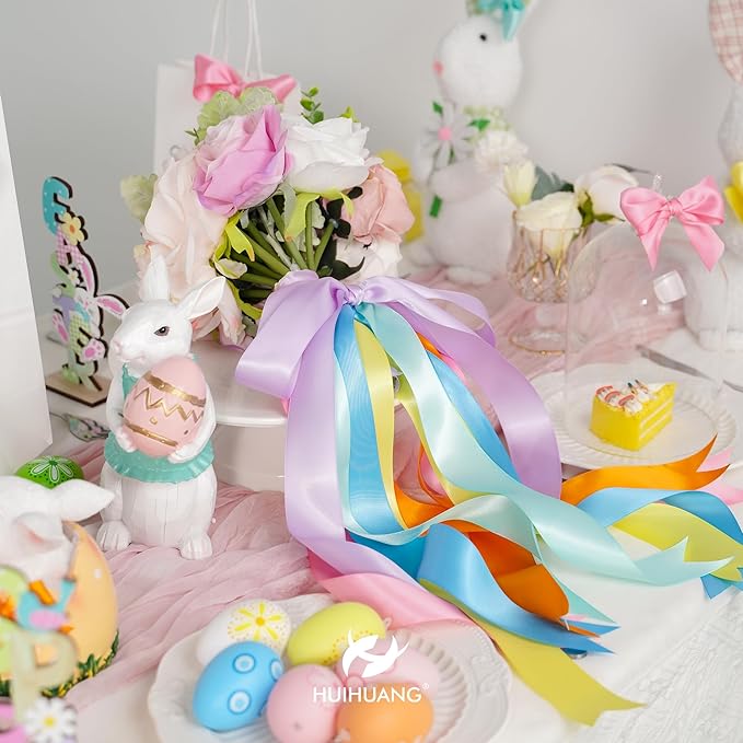 HUIHUANG Double Faced Satin Ribbon Assorted 1.5 inch Pastel Color Ribbons