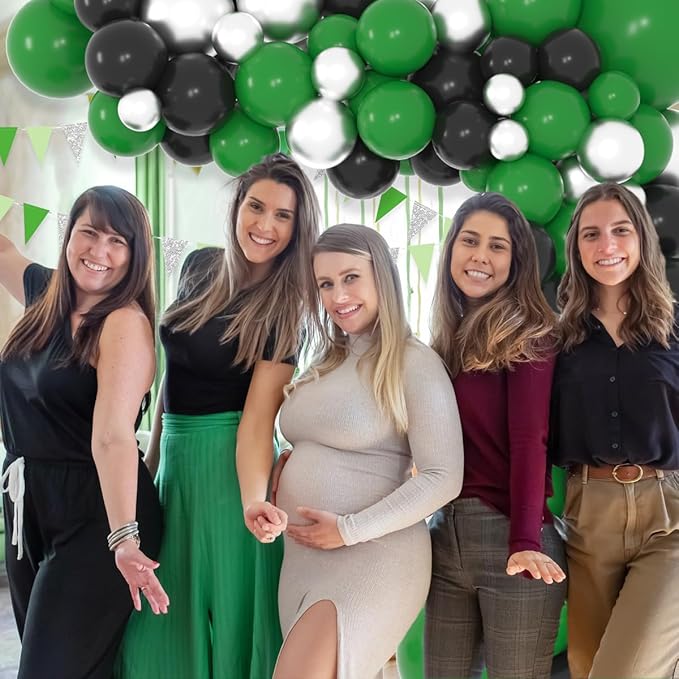 Green, Black, Metallic Silver Balloon Arch Garland Kit - Forest Green Black Balloons Football Birthday Decorations for Jungle Baby Shower Graduation Video Game Birthday Party Decorations