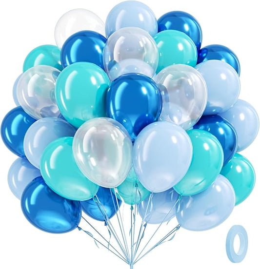 BAUANOOY Ocean Balloons, 60pcs 12 Inch Turquoise Balloon Transparent Balloons Metallic Blue Teal Blue Balloon for Under the Sea Party Baby Shower Wedding Shark Party Decorations